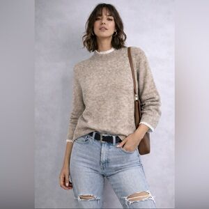 Peyton Primrose Tan Knit Sweater XL Lace Trim Mock Neck Keyhole Back Soft Cozy